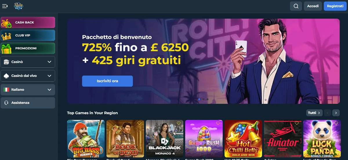 RollySpin homepage casino non AAMS