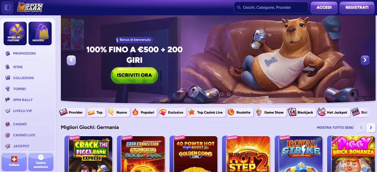 SpinBara homepage miglior bookmaker non AAMS